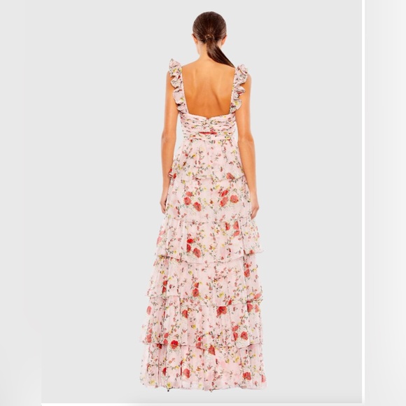 MAC DUGGAL - Ruffled Sleeveless Draped Tiered Floral Print Gown BRAND NEW w/TAG - Picture 2 of 6